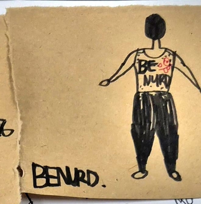 누런 봉투에 그린 두 번째 룩 — BE NURD 민소매 티와 통 넓은 바지
