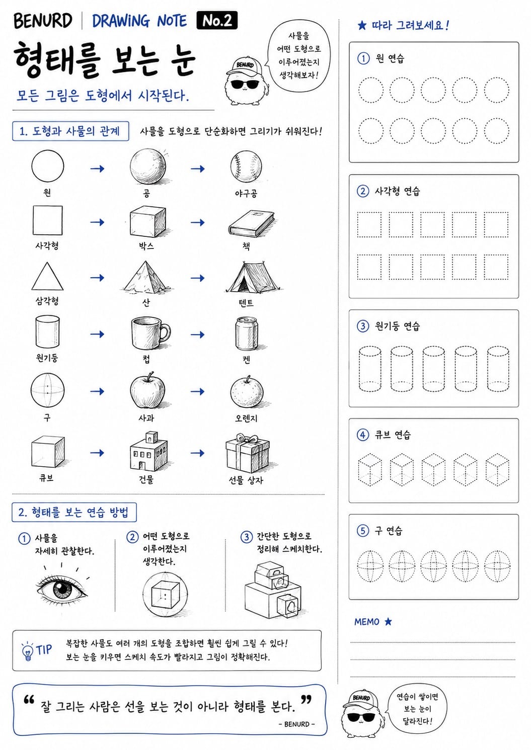 BENURD 드로잉 노트 No.2 형태를 보는 눈 — 도형으로 사물을 단순화하는 연습장